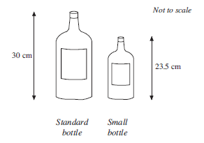 The standard bottle has a height of 30 cm.The small bottle has a height of ...
